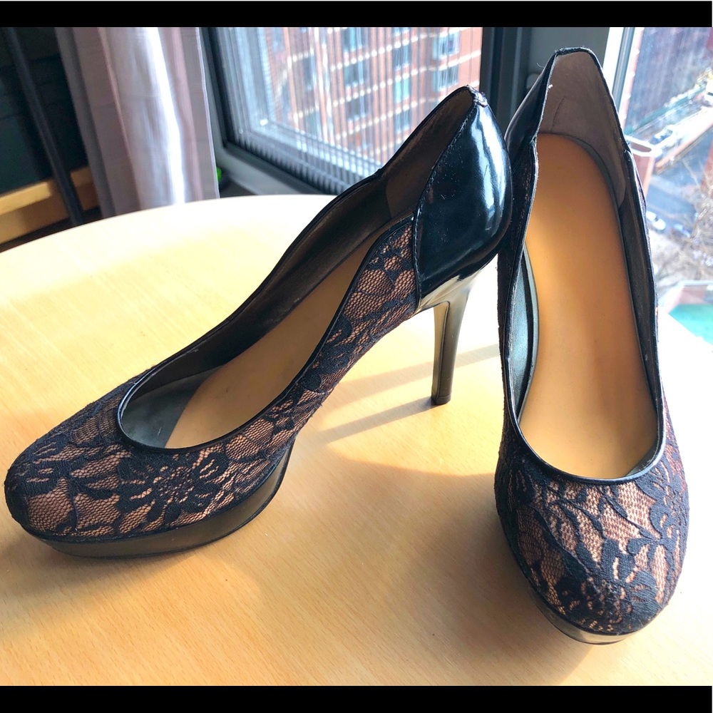 Guess Black Lace Platform Stiletto Heels